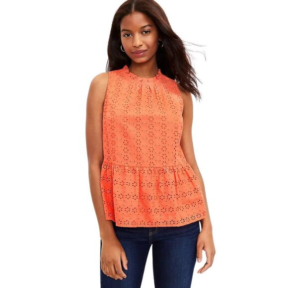 Loft Eyelet Peplum Halter Shell - Small, Coral - Picture 1 of 11